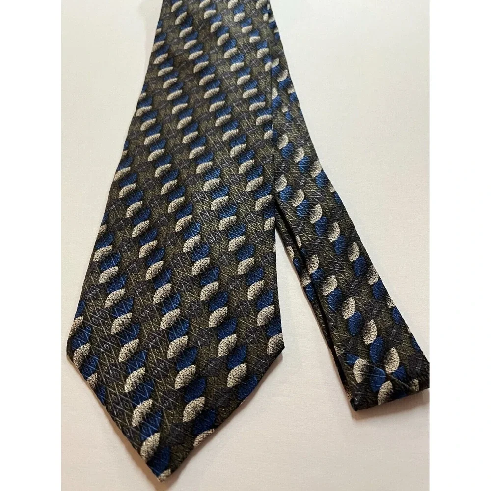 Men's Accessory Tie Necktie Geoffrey Beene Silk Blue Gray Charcoal Abstract‎